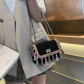 Embroidered Trim Tasseled Crossbody Bag