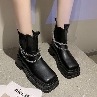 Chain Platform Block Heel Short Boots