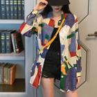 Geometric Print Long-sleeve Shirt As Shown In Figure - One Size