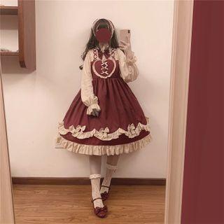 Long-sleeve Heart Accent Dress / Headband / Bow / Set