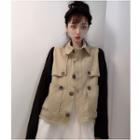 Long-sleeve T-shirt/ Pocket-detail Buttoned Vest