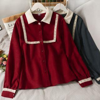 Lace-trim Colorblock Loose-fit Shirt