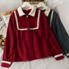 Lace-trim Colorblock Loose-fit Shirt