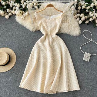 Suspender V-neck Plain Dotted Dress