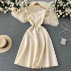Suspender V-neck Plain Dotted Dress