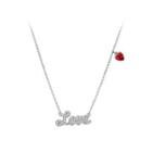 925 Sterling Silver Romantic Letter Love And Red Heart Necklace With Austrian Element Crystal Silver - One Size