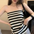 Strapless Striped Knit Top As Shown In Figure - One Size
