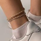 Set Of 2: Rhinestone Anklet + Alloy Anklet 0993 - Type 2 - Set - Silver - One Size