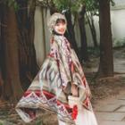 Ethnic Patterned Shawl Khaki - One Size