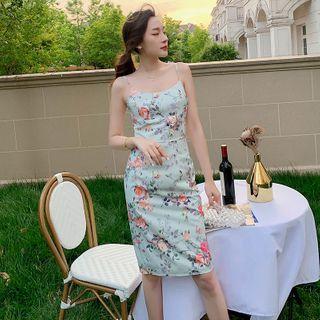 Floral Spaghetti Strap Midi Sheath Dress