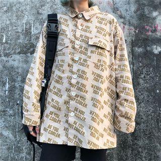 Lettering Front Pocket Button-down Shirt As Shown In Figure - One Size