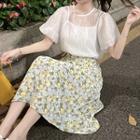 Short-sleeve Blouse / Camisole Top / Floral Print Midi A-line Skirt