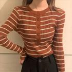 Striped Half Buttoned Knit Top