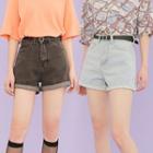 Roll-up Denim Shorts With Belt