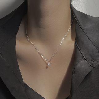 Rhinestone Pendant Sterling Silver Necklace 1 Pc - Silver - One Size