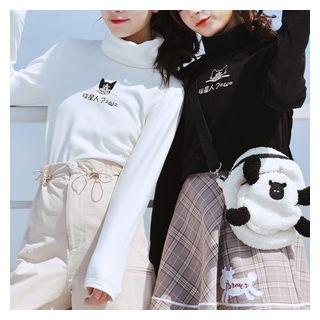 Mock Neck Embroidered Long-sleeve Top