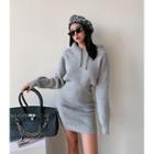 Long-sleeve Rib-knit Hooded Bodycon Dress