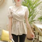 Puff-sleeve Tie-waist Peplum Top