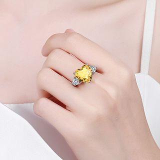 Rhinestone Heart Ring 1 Pc - Silver - One Size