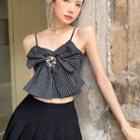 Bow Striped Cropped Camisole Top