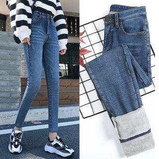Fleece-lined High-waist Slim-fit Jeans