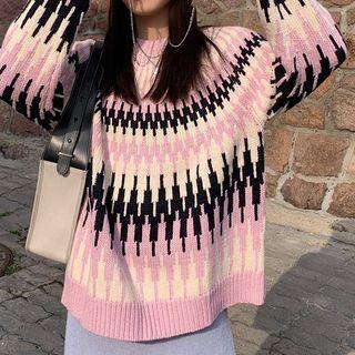 Geometric Pattern Sweater Pink - One Size