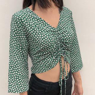 Floral 3/4-sleeve Crop Top