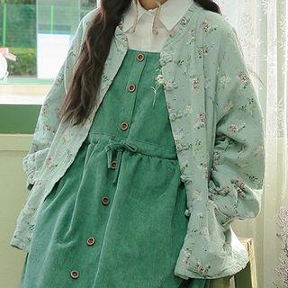 Mandarin-button Floral Cardigan Mint Green - One Size