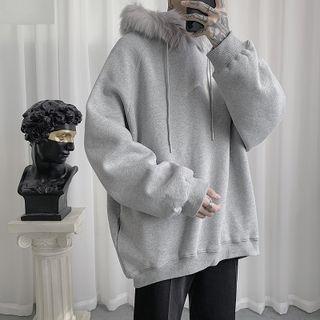 Furry-trim Hooded Sweatshirt