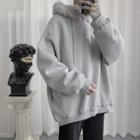 Furry-trim Hooded Sweatshirt
