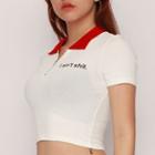 Lettering Short-sleeve Cropped Polo Shirt