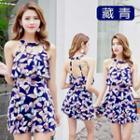 Halter-neck Printed Ruffled Swimdress