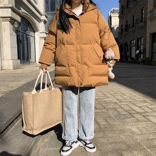 Padded Hooded Zip-up Jacket Light Brown - One Size