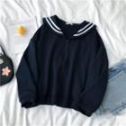 Sailor Collar Sweatshirt Navy Blue - One Size