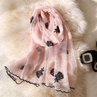 Embroidered Flower Chiffon Scarf