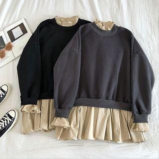 Mock Two-piece Zip Panel Turtle-neck Long-sleeve Sweatshirt