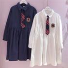 Neck Tie Long-sleeve A-line Shirt Dress