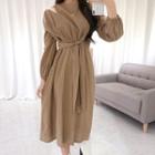 Round-neck Cotton Dress With Sash
