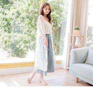 3/4-sleeve Lace Long Top White - F