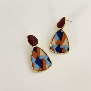 925 Sterling Silver Drop Earring 1 Pair - Wine Red & Gold & Blue - One Size