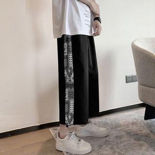 Print Panel Cropped Wide-leg Pants