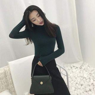 Mock Neck Long-sleeve Plain Top