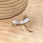 Bow Faux Pearl Cat Eye Stone Brooch Gold - One Size