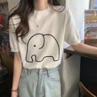 Short-sleeve Elephant Embroidery Knit Top