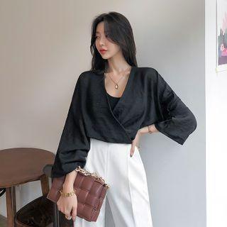 Cropped Sheer Wrap Blouse