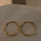 Twisted Alloy Hoop Earring Stud Earring - 1 Pair - Silver Stud - Gold - One Size