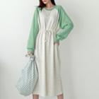 Contrast-raglan Drawstring Long Dress