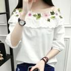 Elbow-sleeve Floral Detail Blouse