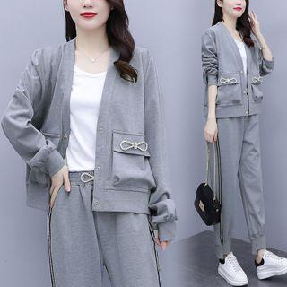Set: Bow Button-up Jacket + Harem Sweatpants