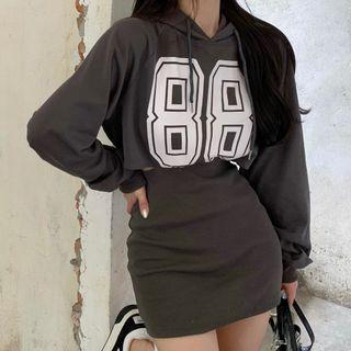 Lettering Mini Sheath Hoodie Dress